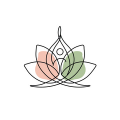 Abstract lotus pose vector art line with pastel color blocks for yoga.
