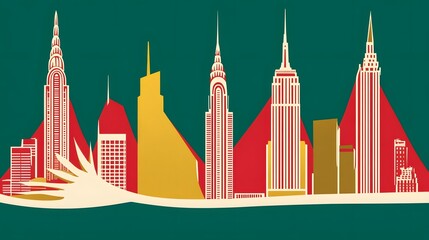 Fototapeta premium Stylish Cityscape Skyline Art Deco Buildings