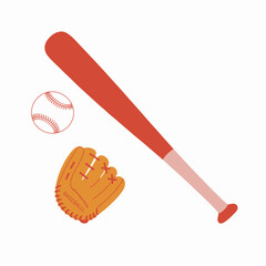 A colorful arrangement of a baseball bat, ball, and glove, representing the spirit of America’s pastime and the excitement of outdoor sports.