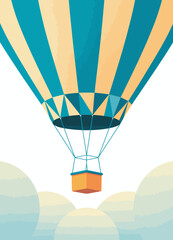 A vibrant hot air balloon floats above soft clouds, presenting a cheerful and adventurous scene that evokes a sense of freedom and exploration in the sky.