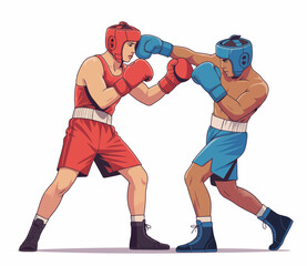 A vibrant illustration of two boxers in the ring, showcasing their determination and skill in the sport of boxing, capturing the intensity of the competition.