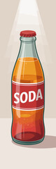 A vibrant soda bottle with a bold 'SODA' label glistens under spotlights, evoking nostalgia for summer drinks and classic refreshment experiences, ideal for promotions.