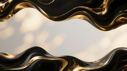 Elegant Swirling Black and Gold Texture Frame with Luminous Background