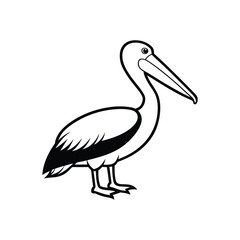 A pelican line art silhouette vector illustration on white background