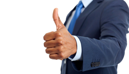 Businessman showing thumbs up gesture with transparent background