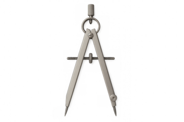 Precise metallic compass lying on transparent surface, enabling accurate geometric drawing and technical drafting