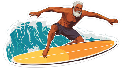 Senior male surfer transparent sticker