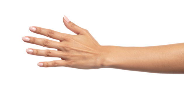 Woman hand showing five fingers with light pink nail polish on transparent background - Powered by Adobe