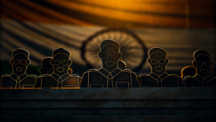 Indian Leaders Silhouette with Tricolor Flag – Patriotic Art