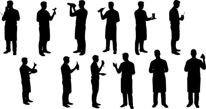 Set of bartender silhouette vector on white background	