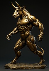 Bronze Minotaur Statue on Stone Base