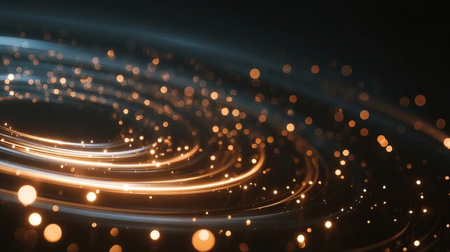 Abstract Golden Spiral Light Trails Dark Background Elegant Design Luxury Motion Blur Festive Sparkling Bokeh Glowing Bright Orange Yellow Night Dark Blue Swirling Galaxy