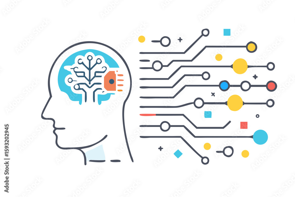 Poster Abstract representation of artificial intelligence and neural network processing isolated on white background