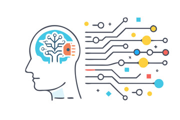 Abstract representation of artificial intelligence and neural network processing isolated on white background