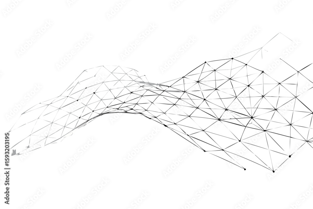 Poster abstract wireframe mesh surface with geometric triangles and lines isolated on white background