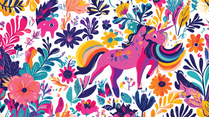 Obraz premium Whimsical Unicorn and Rainbow Pattern