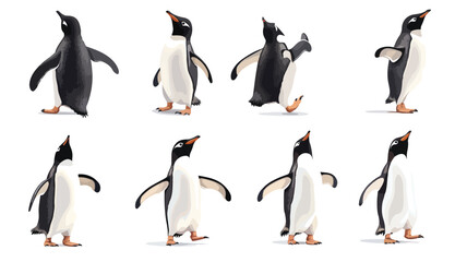 Naklejka premium Penguin Characters in Various Actions Set