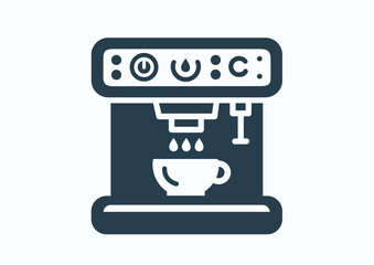 Coffee machine, black and white vector silhouette icon