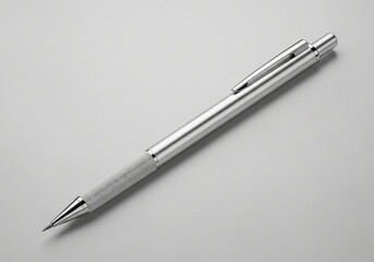 A sleek silver metal pen isolated on a neutral background