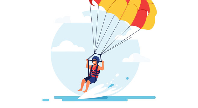 Cheerful Person Parasailing In Summer Having Extreme Water Activity