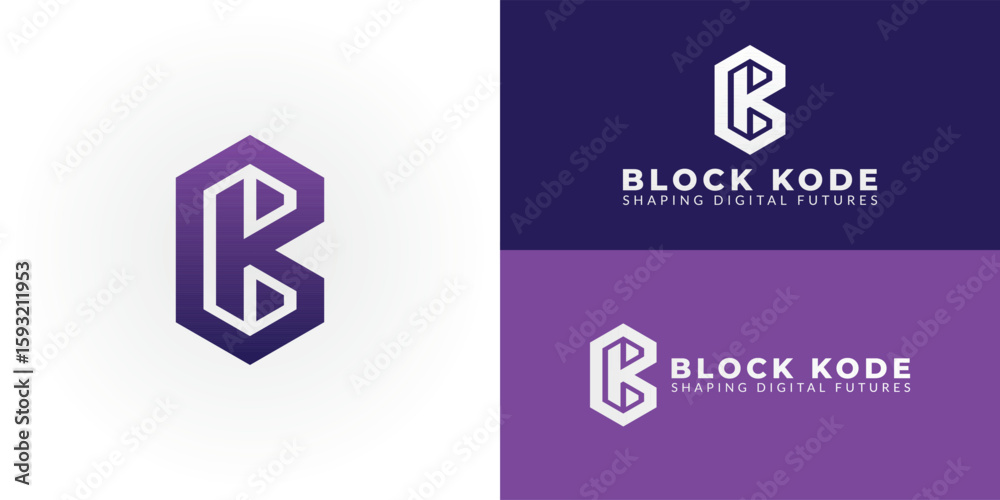 Wall mural this modern geometric bk initial logo is designed within a hexagon shape, making it perfect for soft