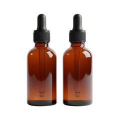 Two amber glass dropper bottles stand ready, ideal for showcasing essential oils, serums, or cosmetic liquids.