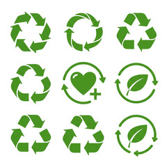 Green recycling symbols showcase environmental awareness and sustainability in a clean, modern design for eco-friendly concepts.