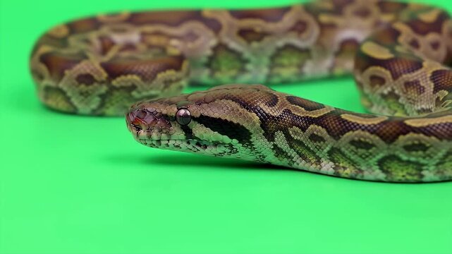 3D Render of Olive Python Liasis Olivaceus Isolated on Green Screen for Visual Effects