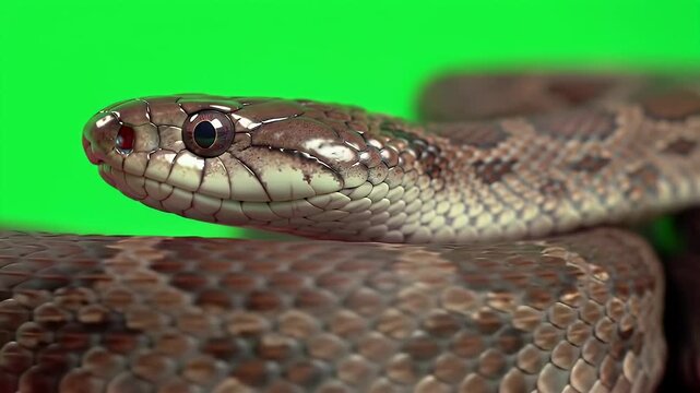 3D Render of Sunda Kukri Snake Oligodon Alorensis Isolated on Green Screen for Wildlife Education and Conservation