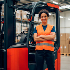 Naklejka premium Confident Worker with Forklift in Warehouse 