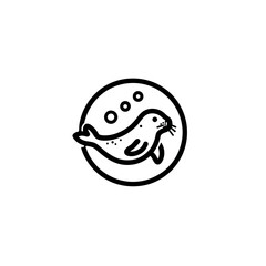 Minimal seal swims happily inside circle bubble graphic cute