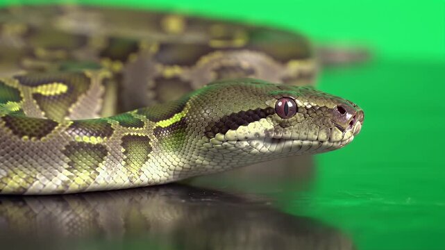 Detailed 3D Green Tree Python Isolated On Green Screen Wildlife CGI Production