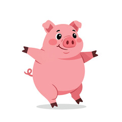 Cute cartoon pig in a joyful pose against a plain background.