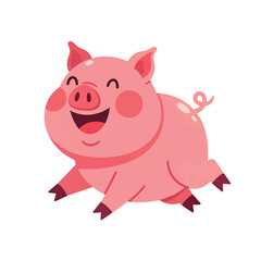 Cartoon piglet, joyfully leaping, in a vibrant pink hue.