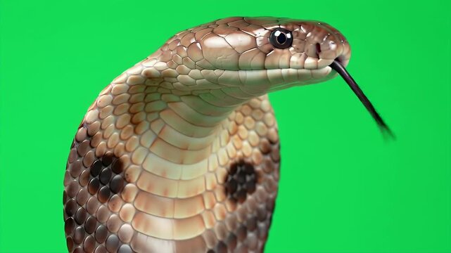 Detailed 3D Render of King Cobra Isolated on Green Screen Backdrop