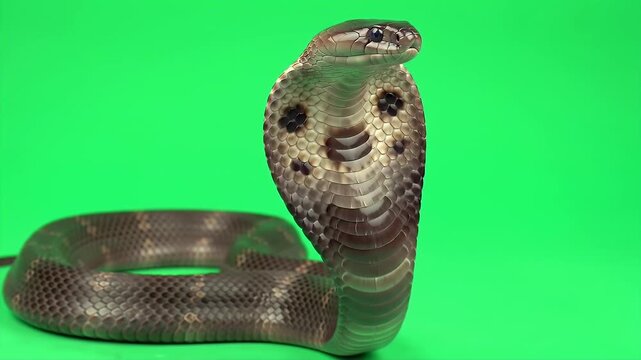 Detailed 3D Render of Indian Cobra Naja Naja Isolated on Green Screen Ideal for Wildlife Education and Chroma Key Visual Effects Production
