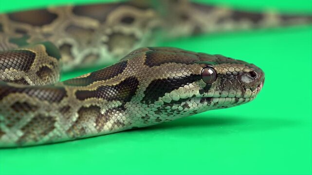 Detailed 3D Rendered Black Headed Python Isolated on Green Screen Close Up View
