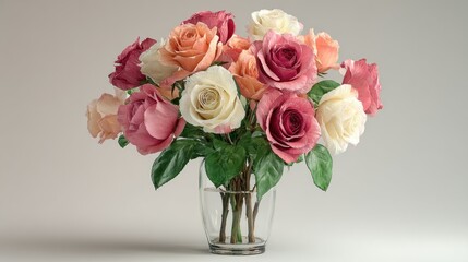 Elegant Pastel Rose Bouquet in a Clear Glass Vase
