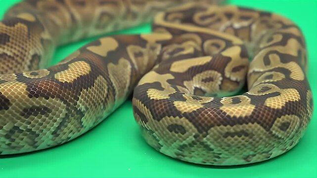 Detailed Closeup of Ball Python Python Regius Scales Isolated on Green Screen Background in 3D Render