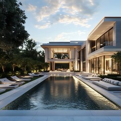 Designer home architecture with stone and glass blend high resolution picture