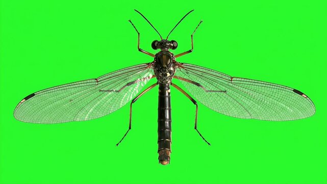 Detailed Snakefly Insect on Green Screen Background for Wildlife Education