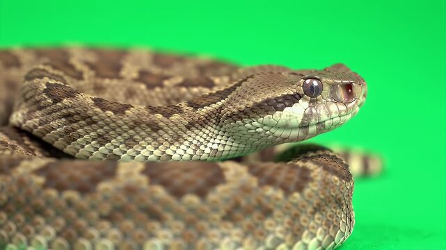 Horned Pit Viper Bothrops Schlegelii Realistic 3D Animation Isolated on Green Screen