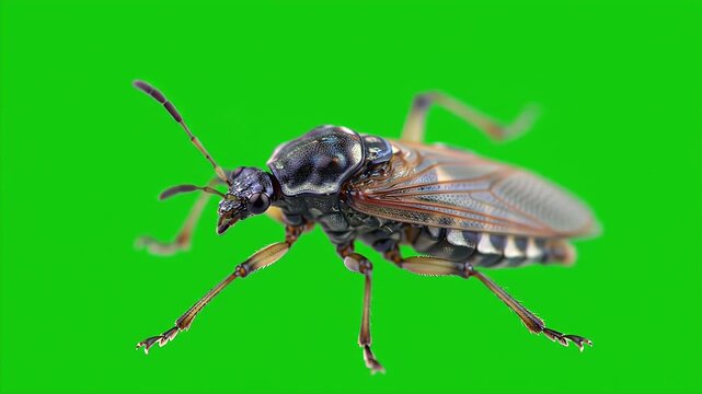 Male Strepsipteran Insect Detailed 3D Render Isolated on Green Screen Background for Visual Effects and Educational Use