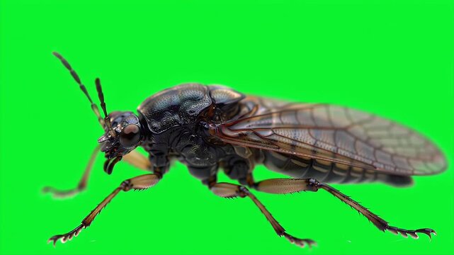 Realistic 3D Animation of a Stonefly Insect Isolated on Green Screen for Production Use