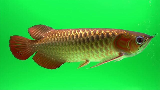 Realistic 3D Asian Arowana Golden Fish with Green Screen Background for Visual Effects
