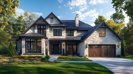 Luxury architectural design with glowing windows and stone walls high resolution picture