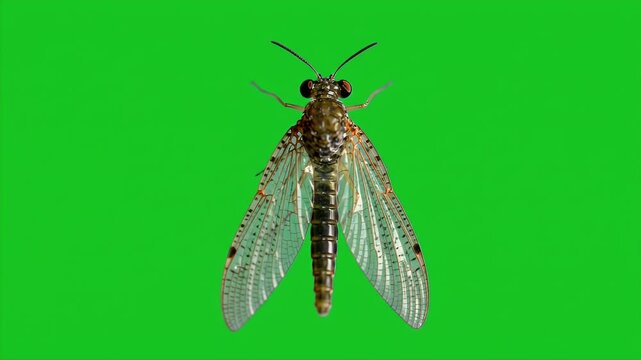Realistic 3D Mayfly Insect Isolated on Green Screen Detailed Wildlife Rendering