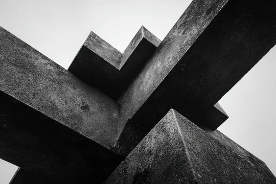 Abstract concrete structure, angular blocks intersecting