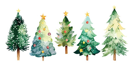 Watercolor Christmas Tree Element Set