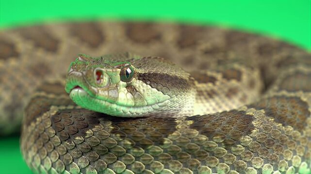 Realistic 3D Puff Adder Snake Bitis Arietans Isolated on Green Screen